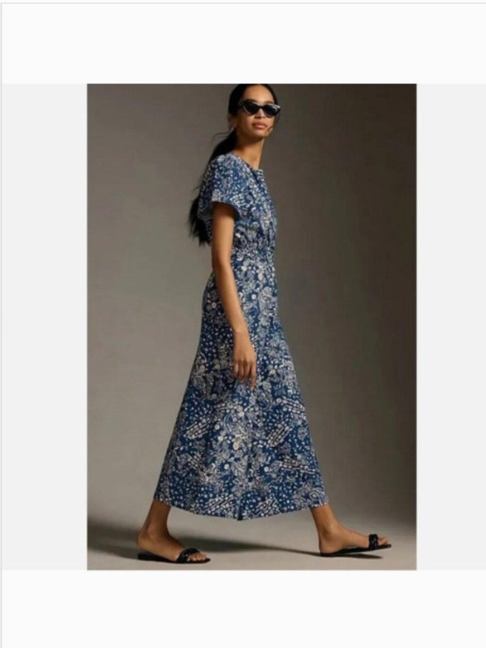 Anthropologie The Somerset Wide Leg Jumpsuit Blue White Floral L Short Sleeve - Picture 13 of 16